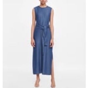 Zara Denim Cinched Tie Waist Maxi Dress